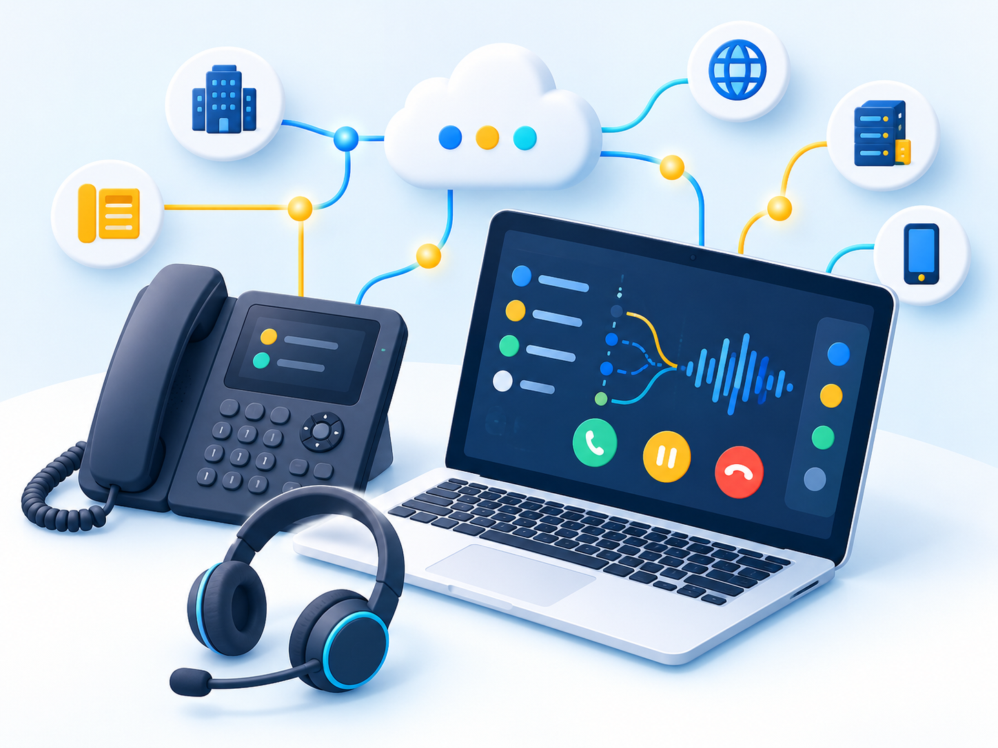 Ilustración de telefonía y colaboración empresarial