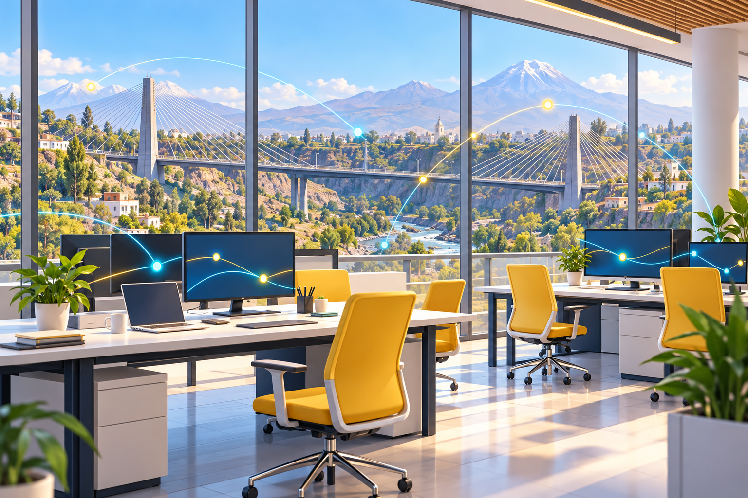 Oficina conectada con vista ilustrada al puente Chilina y Arequipa